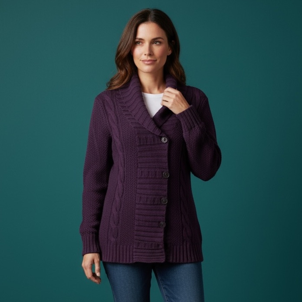 Athleta Vintage cotton cable knit snap & zip front cardigan. Xcelent condition!